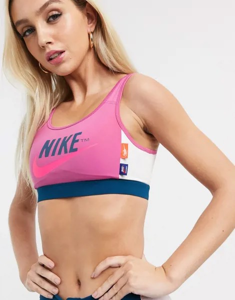 Розовый бюстгальтер с логотипом Nike Training Icon Clash