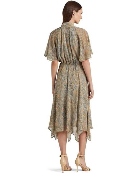 Платье LAUREN Ralph Lauren Petite Paisley Crinkle Georgette Tie-Neck Dress, цвет Cream Multi