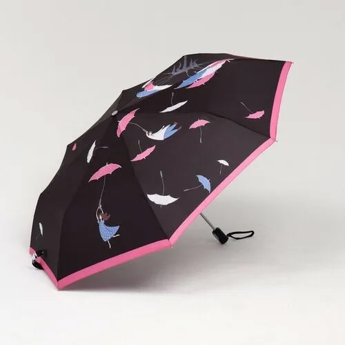 Мини-зонт FABRETTI, черный, розовый