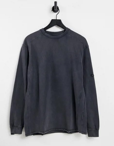 Черный oversized-лонгслив с необработанными краями Bershka-Белый