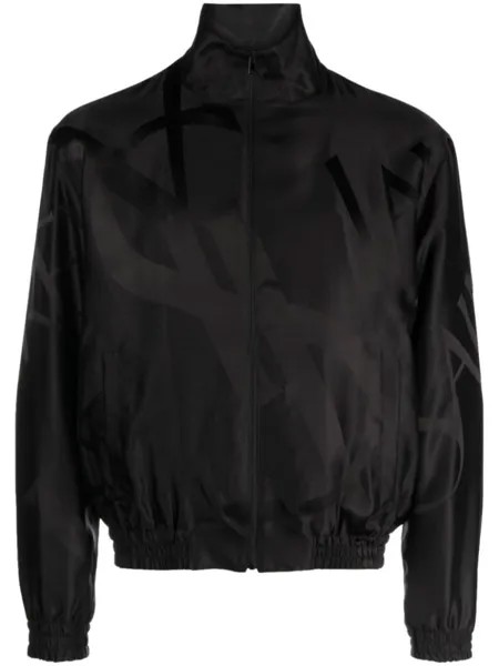 Saint Laurent шелковый бомбер с логотипом, черный