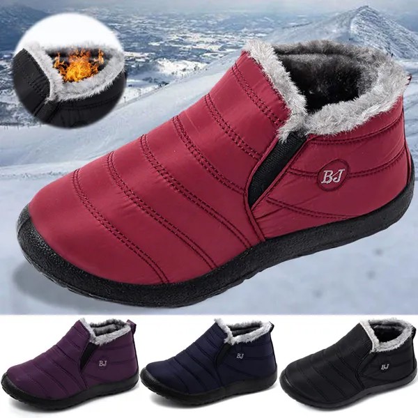 Женщин снег лодыжки сапоги Дамы Зимний теплый мех выстроились водонепроницаемые кроссовки обувь