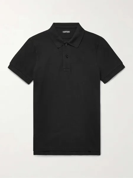 Рубашка-поло из хлопкового пике, окрашенная в готовом виде TOM FORD, черный