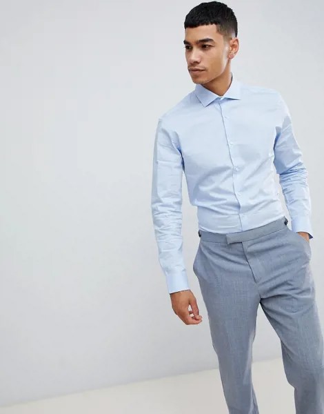 Голубая приталенная рубашка с длинными рукавами Moss London-Синий