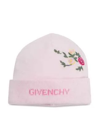 Givenchy Kids трикотажная шапка с цветочной вышивкой