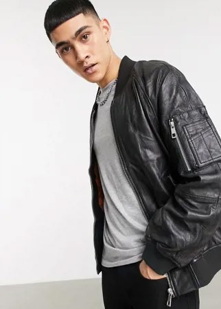 Черный кожаный oversized-бомбер ASOS DESIGN-Черный цвет