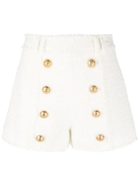 Balmain твидовые шорты с пуговицами, белый
