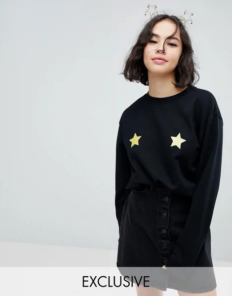 Новогодний свитшот со звездочками Monki-Черный