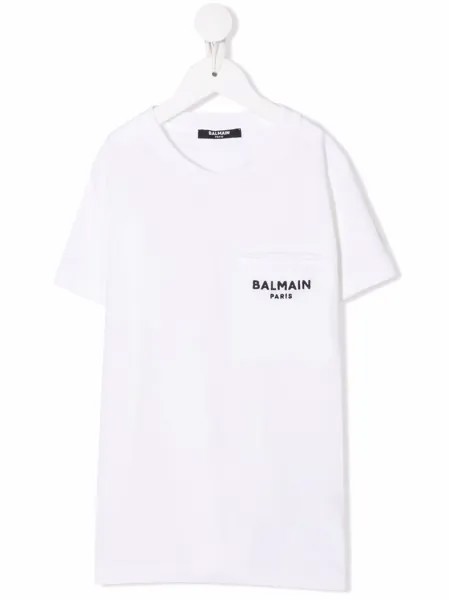 Balmain Kids футболка с вышитым логотипом