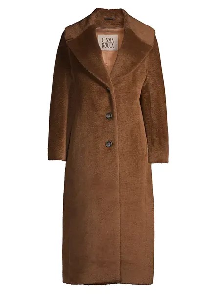 Длинное пальто из прессованной альпаки Cinzia Rocca, коричневый
