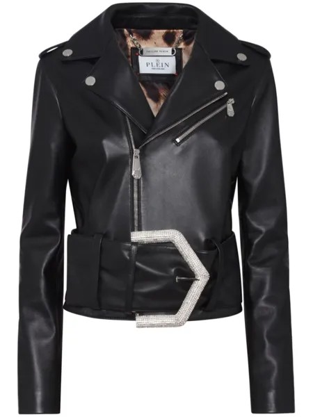 Philipp Plein байкерская куртка из искусственной кожи с пряжкой, черный