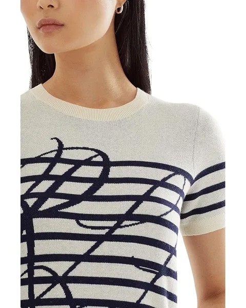 Свитер LAUREN Ralph Lauren Petite Logo Striped Short Sleeve Sweater, цвет Mascarpone Cream/French Navy