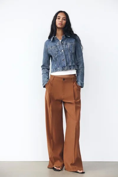 Брюки свободного форума с застронками ZARA, цвет toffee