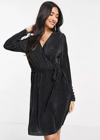 Черное плиссированное платье мини с запахом Vero Moda-Черный цвет
