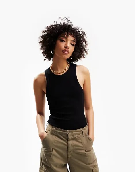 Черное боди с воротником-борцовкой ASOS DESIGN Tall