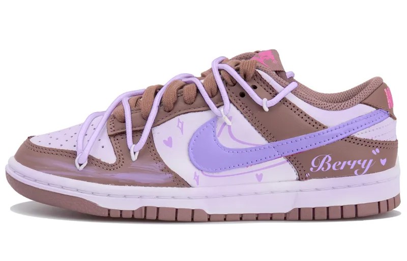 Кроссовки Nike Dunk Skateboarding Shoes Women's Low-top White/purple/brown, белый/фиолетовый/коричневый