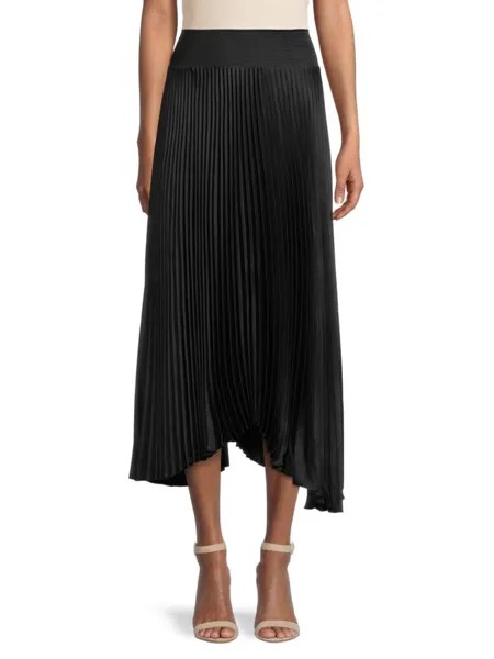 Плиссированная атласная юбка-миди Elie Tahari, цвет Noir