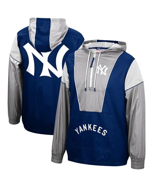 Мужская темно-синяя куртка new york yankees highlight reel windbreaker с капюшоном на молнии до половины Mitchell & Ness, синий