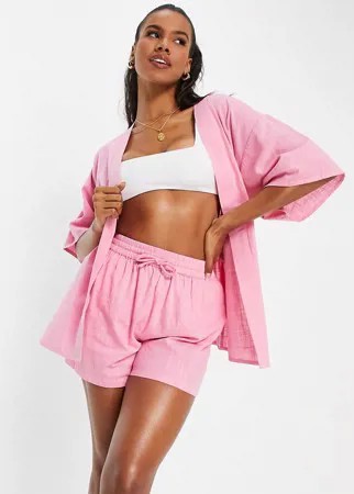 Розовая пляжная рубашка с поясом от комплекта ASOS DESIGN-Розовый цвет