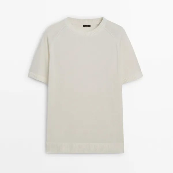 Футболка Massimo Dutti Short Sleeve Knit With Cotton, светло-бежевый