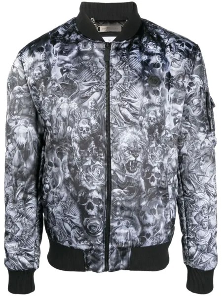 Philipp Plein бомбер с принтом Tatto, черный