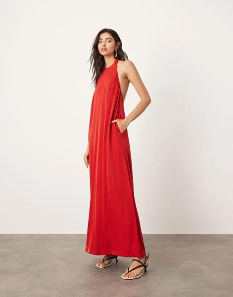 Мягкое красное платье макси с глубоким вырезом на спине и карманами ASOS EDITION