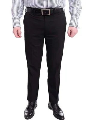 Однотонные черные моющиеся эластичные классические брюки с плоской подошвой Mazari Slim Fit