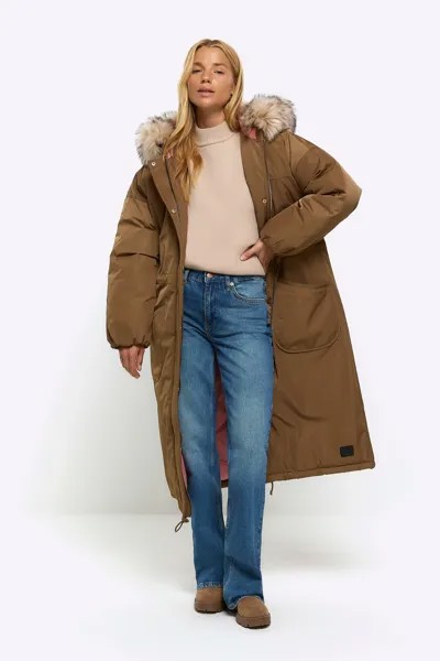 Короткая парка с искусственным мехом River Island, зеленый