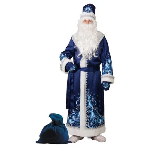 Батик Карнавальный костюм для взрослых Дед Мороз сатиновый с аппликациями, синий, 54-56 размер 5351-54-56
