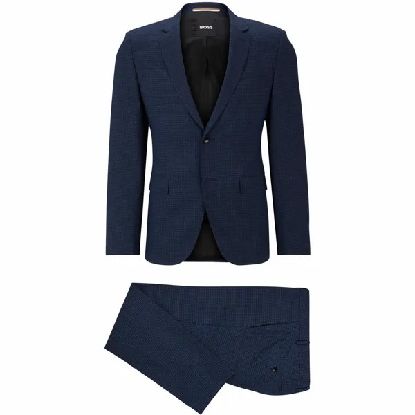 Костюм Boss Extra-Slim-Fit In Checked Stretch Cloth, темно-синий
