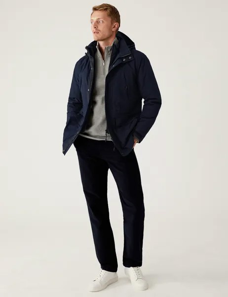 Техническая куртка из смеси хлопка с двойным воротником Marks & Spencer, темно-синий