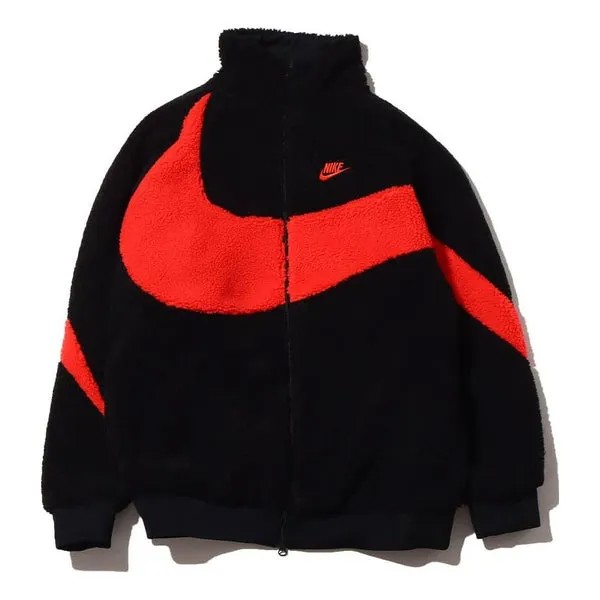 Куртка Nike Sportswear Swoosh Logo Embroidered Reversible Sherpa Fleece Black Red Jacket Asia Sizing, черный