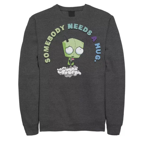 Мужской флисовый пуловер с рисунком Invader Zim Gir Somebody Needs A Hug Sad Portait Nickelodeon