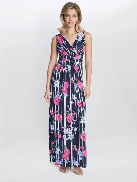 Gina Bacconi Платье макси с цветочным принтом Maxene, розовый/темно-синий