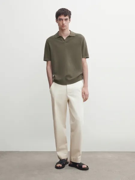 Трикотажная рубашка-поло с короткими рукавами Massimo Dutti, хаки