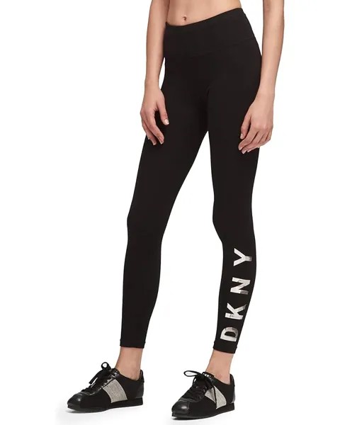 Брюки DKNY Women's Tummy Control Workout Yoga Leggings, цвет Black With Cityscape Logo