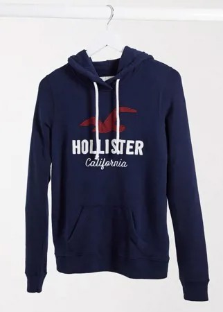 Темно-синий худи с логотипом спереди Hollister
