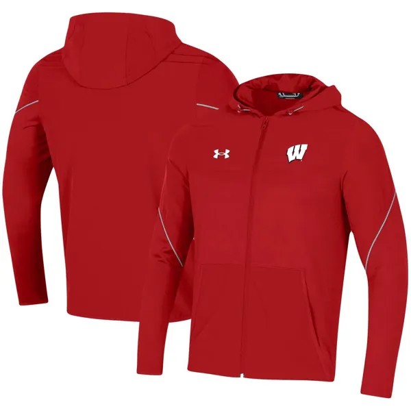 Мужская утепленная толстовка с молнией во всю длину Red Wisconsin Badgers 2021 Sideline Warm-Up Under Armour