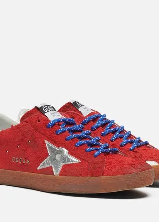 Мужские кроссовки Golden Goose Super-Star Long Hair Suede/Laminated Star, цвет красный, размер 45 EU