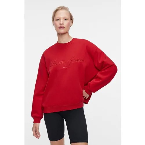 Свитшот oversize хлопковый с принтом-надписью Befree 2321280900-75-M красный принт размер M