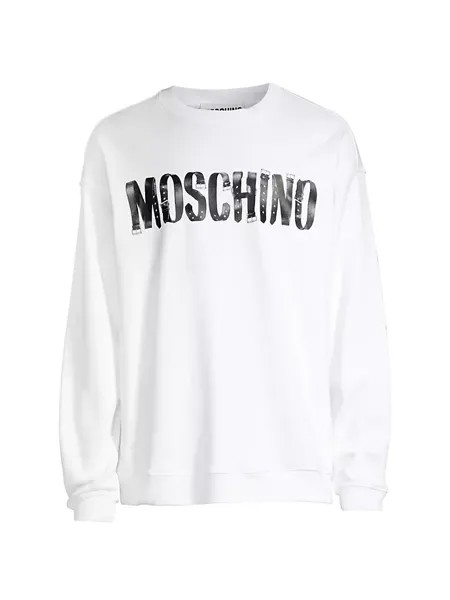 Шерстяной свитер с байкерским логотипом Moschino, белый