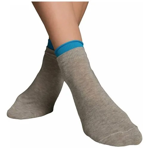 Женские носки с принтом LAMBONIKA Няняшики, цвет: светло-серый меланж,бирюзовый, размер: 35-37