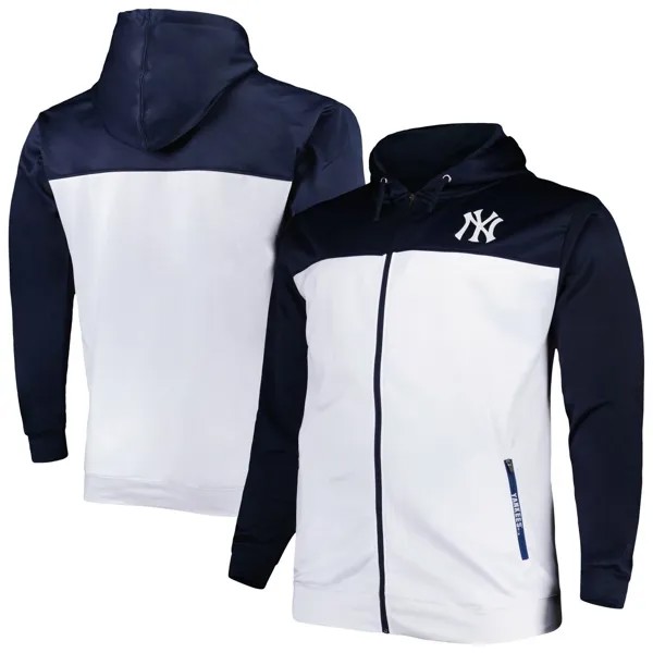 Мужская темно-синяя/белая толстовка с капюшоном на молнии во всю длину New York Yankees Big & Tall