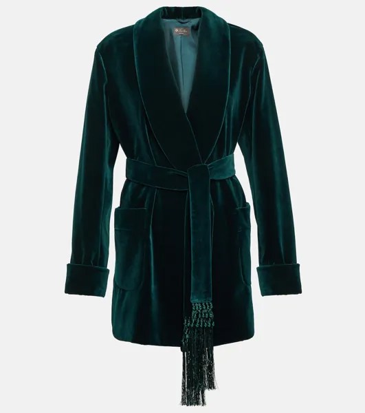 Хлопковое бархатное пальто с запахом Loro Piana, зеленый