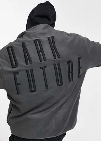 Флисовая спортивная oversized-куртка с вышитым логотипом на спине ASOS Dark Future-Серый