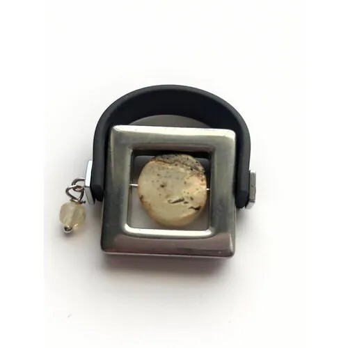 Кольцо myartofstones, гематит, янтарь, размер 19, желтый, серебряный