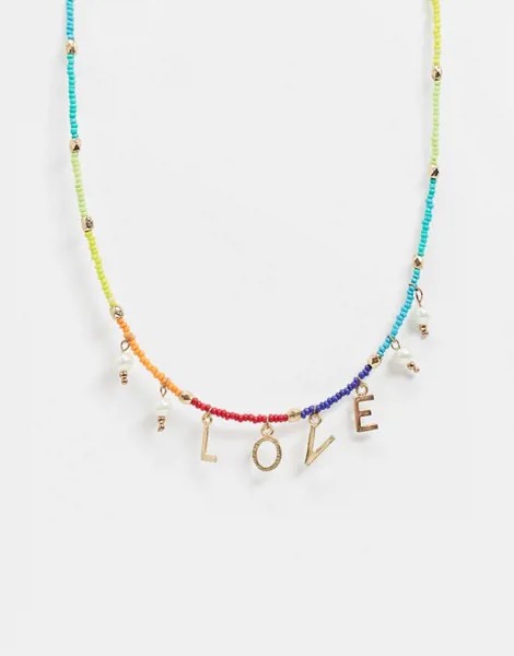 Ожерелье с разноцветными бусинами и подвесками ASOS DESIGN-Мульти