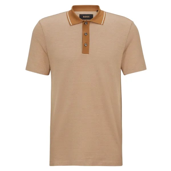 Рубашка-поло Boss Structured Cotton And Silk, бежевый