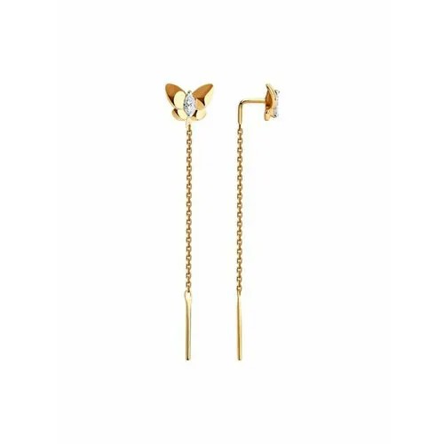 Серьги цепочки The Jeweller, красное золото, 585 проба, фианит, золотой