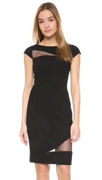 BLACK HALO Прозрачное сетчатое платье Remi McQueen с вырезами LBD 2 XS NWD